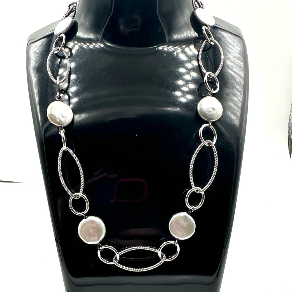Honora Sterling Silver Coin Blister Pearl Station Necklace NWOT - Picture 3 of 9